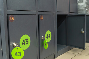 Simple locker storage with numbered keys. Secure bag storage lockers with numbered keys convenient...