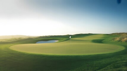 Obraz premium Stunning Golf Course Panorama: Lush Greens, Scenic Views