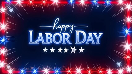 Animated Happy Labor Day celebration with patriotic star lights and vibrant display for festive greetings