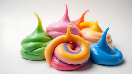 Set of different colorful slimes on white background. Antistress toy