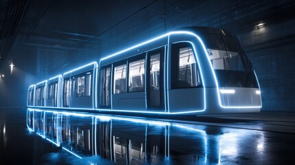 Futuristic train design showcase in urban setting digital art