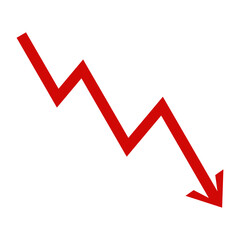 Downward Trend Arrow, Red Decline Arrow, Stock Market Down, Economic Downturn, Business Loss, Financial Crisis, Market Crash, Value Decrease, Graph Down, Negative Growth, Sales Decline, Profit Loss, B