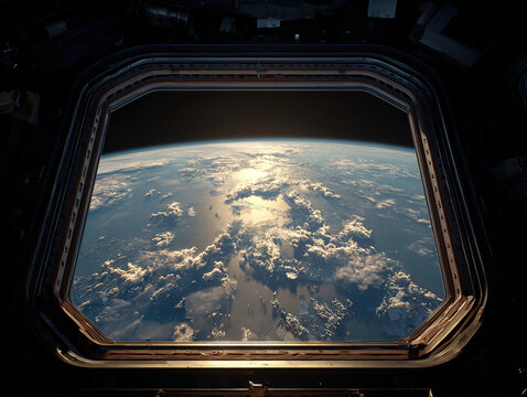 Fototapeta Earth as seen through a spacecraft window, a breathtaking view of the planet.