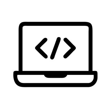 Coding on Laptop Icon Set &ndash; Programming, Developer, Computer, Software, Code, Tech, Illustration