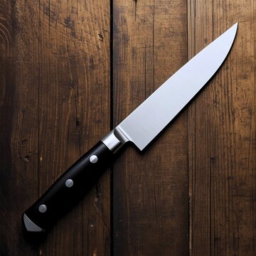 Sharp single bladed chef's knife, mounted on the handle