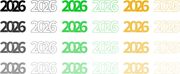 2026 Year Number in Various Styles and Colors