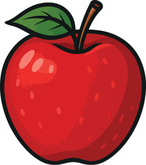 Red Apple with Green Leaf Cartoon Illustration vector