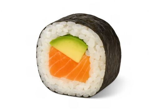 Hosomaki sushi roll with salmon and avocado on transparent background - Powered by Adobe