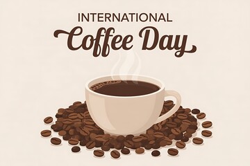 Obraz premium Celebrate International Coffee Day with a warm cup surrounded by rich, aromatic coffee beans