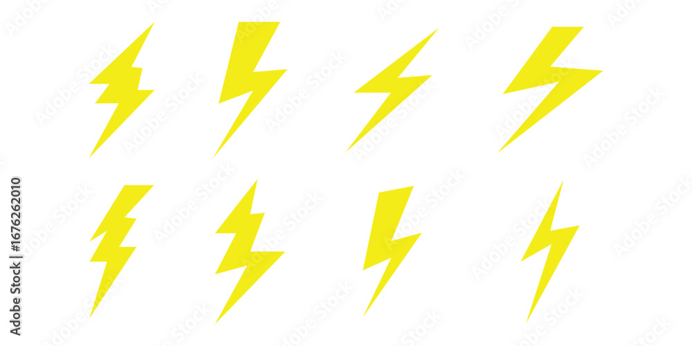 Wall mural glowing isolated lightning icon on white background. different shapes vector isolated lightning set.