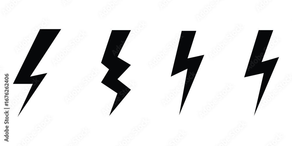 Wall mural lightning silhouette set. black isolated lightning icon on white background. different shapes vector