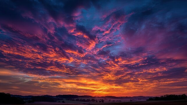 Dramatic sunset with colorful clouds vibrant orange and purple sky creating a serene and picturesque landscape - Powered by Adobe
