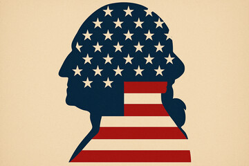 Silhouette of Washington’s profile filled with stars and stripes pattern