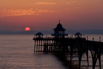 sunset on the famous Clevedon pier in England 