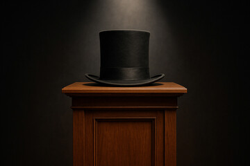 Lincoln’s iconic hat placed on a podium with spotlight 