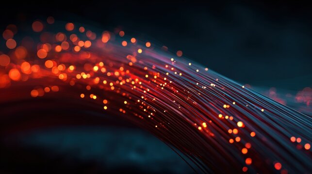 Fiber optic cables with glowing light particles abstract technology background communication network concept - Powered by Adobe