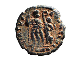 Ancient Roman bronze coin of Emperor Arcadius, 395-401 AD. Follis