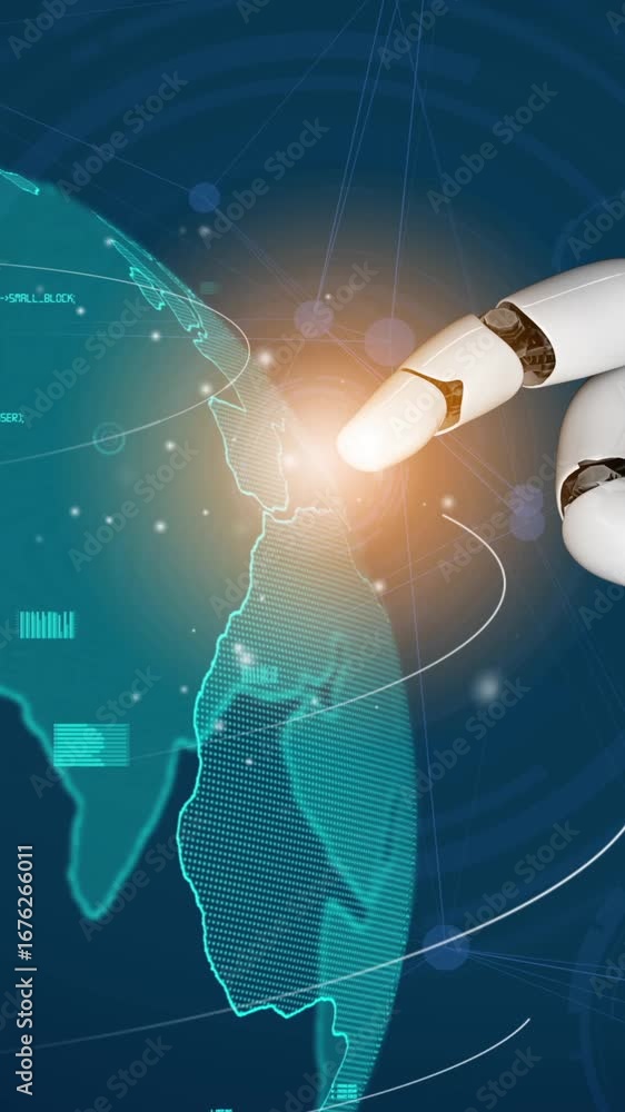 Poster futuristic robot artificial intelligence revolutionary ai technology development and machine learnin