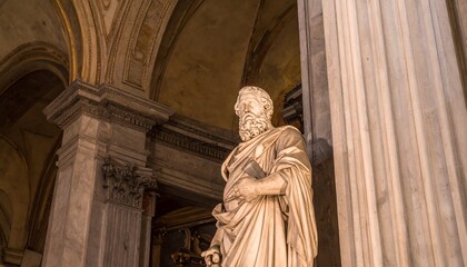 Ancient statue in architectural setting