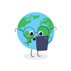 Shocked comic Earth reading unexpected news on tablet 