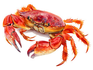 Watercolor Crab Illustration - Detailed Seafood Art, Red and Orange Crustacean Painting, Isolated on White Background