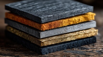 Stack of textured composite material samples showcasing different colors and finishes for construction and design applications