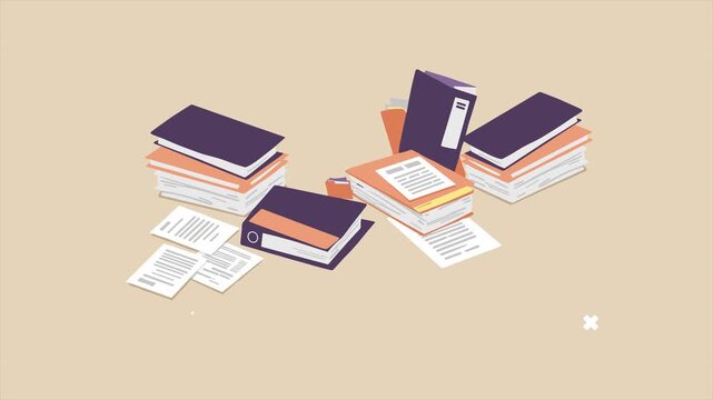 Document Filing Animation Flat Messy Illustration
