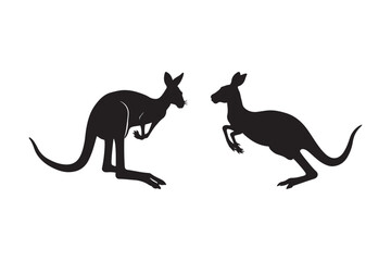 Two silhouetted kangaroos in black and white