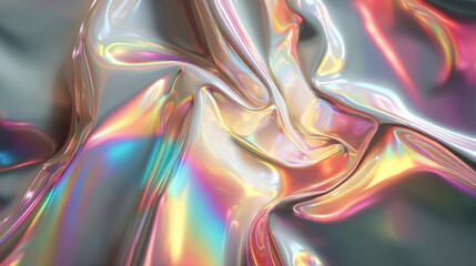Obraz premium Colorful iridescent fabric draping elegantly, showcasing vibrant and luminous patterns in soft folds