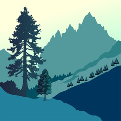 Fototapeta premium Beautiful Mountain Landscape with Pine Trees—Scenic Nature Vector Art