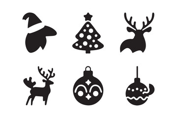 Christmas icons silhouette collection festive holiday symbols