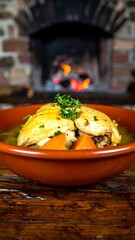 Hearty chicken stew in a rustic bowl