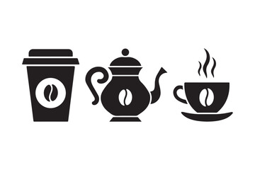 Coffee icons to go cup pot and steaming mug