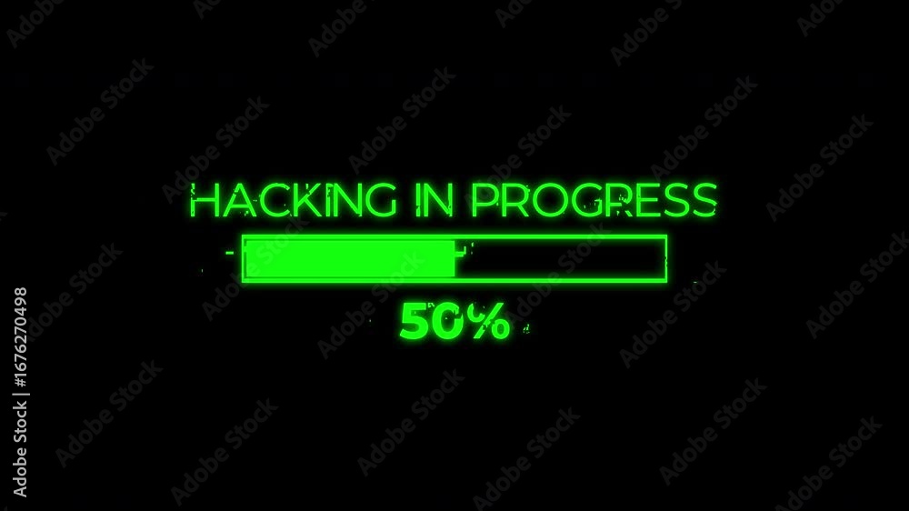 Aufkleber a green digital progress bar displays hacking in progress on a black background.