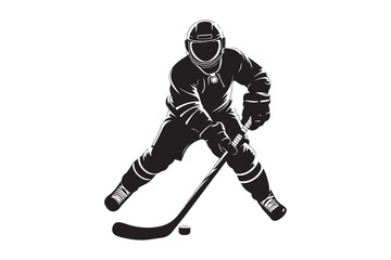 Silhouette of a hockey player in action