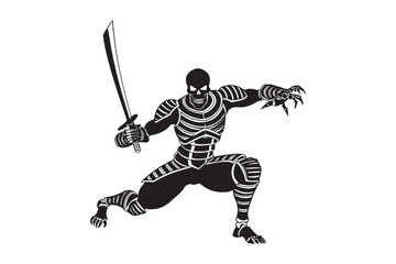 Fototapeta premium Warrior in dynamic pose with katana sword