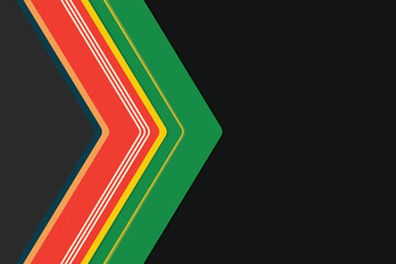 Green, yellow and red papers with copy space on black background. Black history month, africa, black culture and hsitory concept.