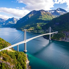 Obraz premium Scenic fjord bridge in mountains