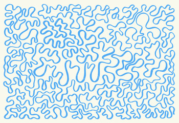 Cool groovy blue striped texture. Abstract geometric lines Y2k pattern. Template brush hand drawn background. Hand drawn, brush style, continuous line. Vector wavy lines.