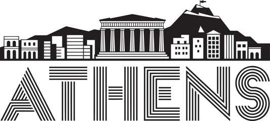 Athens Skyline Silhouette Vector Illustration with Geometric Typography and Landmarks