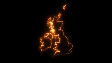 glowing neon Britain map, animation on black background futuristic digital icon video of a high-tech 4k video. cyber technology map intro background with countries appearing . - Powered by Adobe