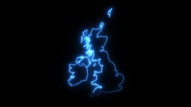 glowing neon Britain map, animation on black background futuristic digital icon video of a high-tech 4k video. cyber technology map intro background with countries appearing . - Powered by Adobe