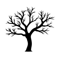 Vector art of a bare tree silhouette stands isolated on white background, its branches reaching upwards