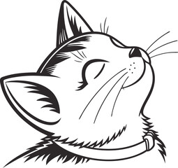 Illustration of a cat looking up with closed eyes isolated on white background