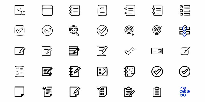 Discover versatile checklist icons and task management symbols, perfect for planning, productivity, and business organization, offering clear visual communication for your digital projects.