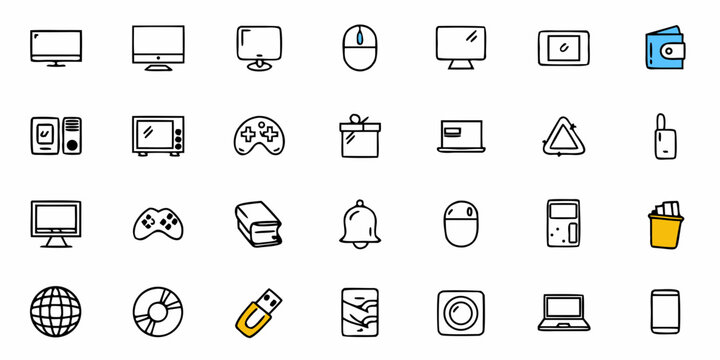 Discover a vibrant collection of modern technology and everyday object icons, perfect for digital projects, presentations, and creative designs, offering versatility and visual appeal.