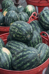 Ripe Thai watermelons in baskets at Phuket Town market