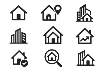 Obraz premium Various real estate icon set featuring houses and buildings