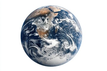 Earth globe with detailed continents and cloud formations isolated on white a realistic view for science and education