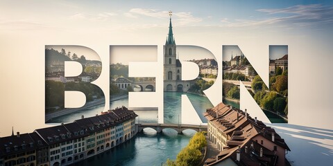 Scenic Bern Switzerland Typography Poster